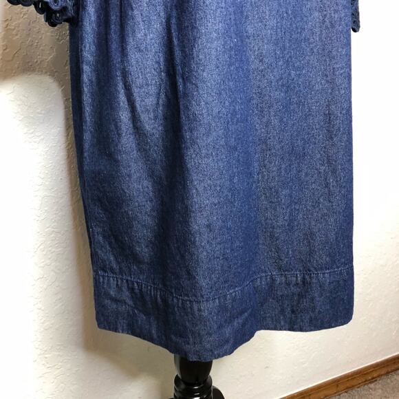 Draper James chambray denim blue ruffle front eyelet sleeve shift dress size 10 - Picture 4 of 15